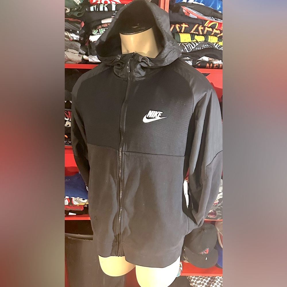 Vintage NIKE ( Blue Tag ) Black Zip Up Seasonal Hooded Sweatshirt X Size : XL